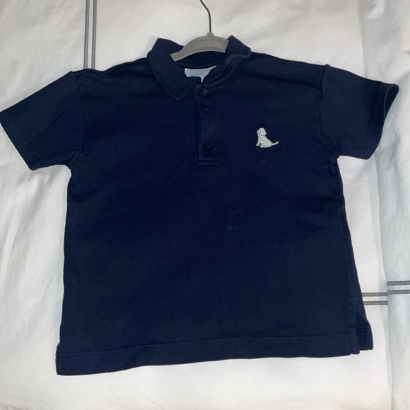 James and Lottie navy polo with light blue dog. 4t. Runs small - Picture 1 of 2